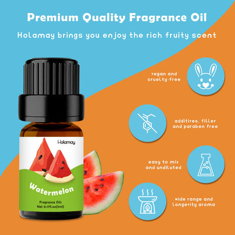 Fruity Fragrance Oil for Candle & Soap Making, Holamay Premium Essential Oils 5ml x 10 - Coconut, Strawberry, Mango, Pineapple, Summer Aromatherapy Diffuser Oils Set Holamay