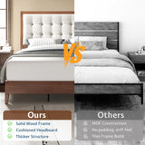 Jocisland Wood Queen Size Bed Frame,Tall Upholstered Tufted Headboard, Solid Wood Platform, No Box Spring Needed, Walnut Jocisland