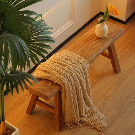 ZPrestiCraftbl 47.2in Wood Bench Indoor – Rustic Farmhouse Entryway Bench, Skinny Bench Design, Made of Extra-Thick Solid Wood, Perfect for Dining Room, Hallway, or End of Bed ZPrestiCraftbl