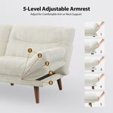 Pipishell Convertible Futon Sofa Bed,66" Corduroy Futon Couch with Adjustable Backrest and Armrests, Recliner Sleeper Sofa for Small Spaces, Play Room or Office, White Pipishell