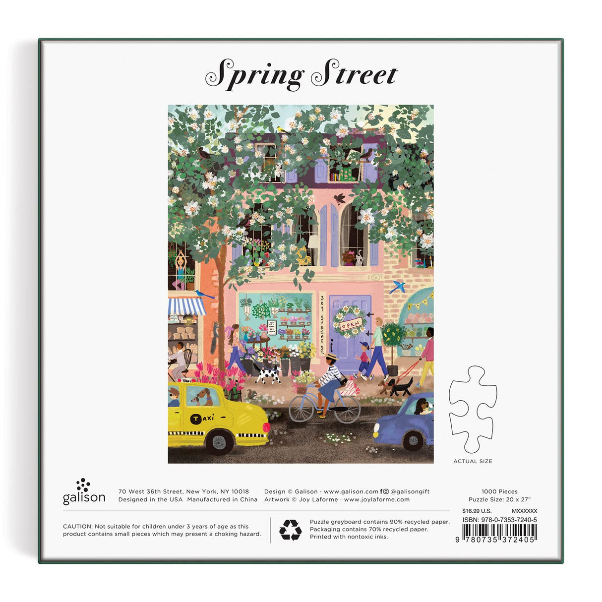 Spring Street 1000 Piece Puzzle in a Square Box from Galison - 1000 Piece Puzzle for Adults, Beautiful Illustrations from Joy Laforme Galison