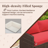 U-MAX Outdoor Patio Furniture Set,7 Piece Patio Sectional Sofa Set with Dining Table All-Weather Wicker Patio Conversation Sets(Brown Rattan & Red Cushion) U-MAX