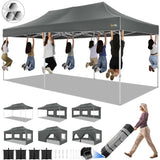 HOTEEL 10x20 Pop up Canopy Tent for Parties, Heavy Duty Easy Setup Tent with 6 Sidewalls, Outdoor Commercial Instant Gazebo for Wedding Event, with Roller Bag & Sand Bags, Grey(Hexagonal Frame) Hoteel