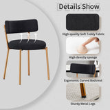 HAIZAO Modern Dining Chairs Set of 4, Round Upholstered Boucle Sherpa Dining Chairs, Curved Backrest Kitchen Dining Room Chairs, Mid-Century Black Dining Chair with Golden Metal Legs HAIZAO