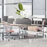 Sweetcrispy Office Computer Desk Managerial Executive Chair, Ergonomic Mid-Back Mesh Rolling Work Swivel Chairs with Wheels, Comfortable Lumbar Support, Comfy Arms for Home,Bedroom,Study,Student,Pink Sweetcrispy