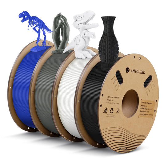 ANYCUBIC PLA 3D Printer Filament Bundle 4KG, 3D Printing PLA Filament 1.75mm Dimensional Accuracy +/- 0.02mm, 4 Pack 1KG Spool(2.2 lbs) Gray, Black, White, Blue - WoodArtSupply