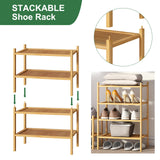 kiplant Small Shoe Rack, 2-Tier Bamboo Wood Shoe Rack for Entryway, Stackable Shoe Organizer for Hallway Closet, Free Standing Shoe Racks for Indoor & Outdoor kiplant