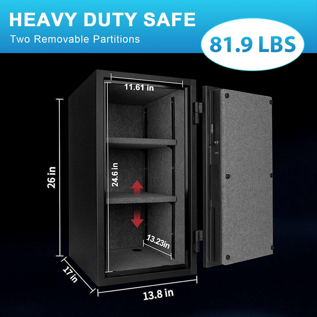 TIGERKING Biometric Fingerprint Fireproof Safe for Home Office, 3.47 Cu Ft Solid Steel Security Safe with Removable Shelf, Stores 29 Fingerprints, 30 Min Fire Protection, Anti-Theft Digital Safe TIGERKING