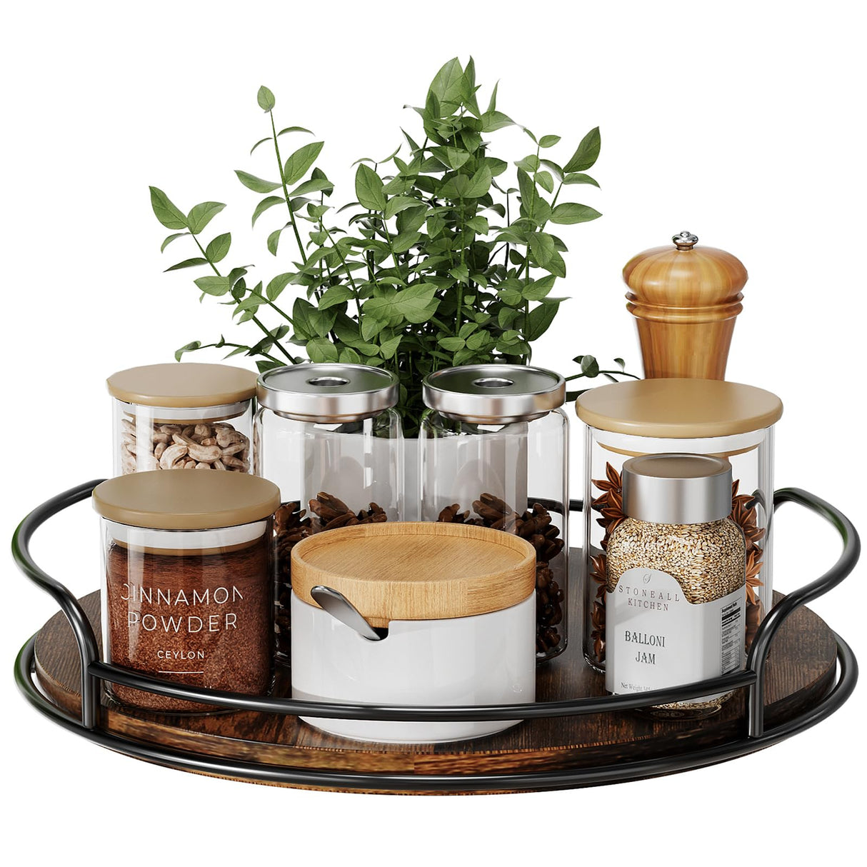 LAMU Lazy Susan Organizer, 9'' Lazy Susan Turntable for Cabinet, Table Top, Kitchen, Countertop, Bathroom, Pantry, Spice Organization, Wooden,1 Pack LAMU