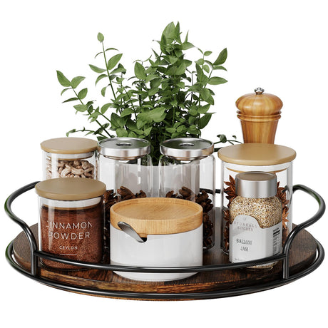 LAMU Lazy Susan Organizer, 9'' Lazy Susan Turntable for Cabinet, Table Top, Kitchen, Countertop, Bathroom, Pantry, Spice Organization, Wooden,1 Pack LAMU