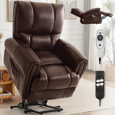 MEROUS Large Power Lift Recliner Chair for Elderly with Massage and Heat, Electric Recliner for People Limited Mobility, Extended Footrest, Breathable Leather (Brown, Tall Man)