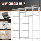 YaFiti 10 Drawer Dresser, Chest of Drawers for Bedroom, PU Dresser with Side Pockets, Hooks, Wooden Top and Sturdy Metal Frame for Living Room, Closet, Hallway (White) YaFiti