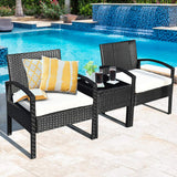Tangkula AM0583HM 3 Piece Patio Furniture Set with 2 Cushioned Chairs & End Table, Black Tangkula