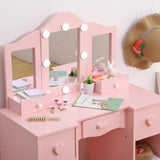 GIMMYFIVE Kids Vanity Table, Girls Vanity with Tri-Folding Mirror, Drawer,Open Storage Shelves, Makeup Playset with Chair, Princess Vanity Table for Toddlers(Pink) GIMMYFIVE