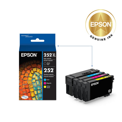 EPSON 252 DURABrite Ultra Ink High Capacity Black & Standard Color Cartridge Combo Pack (T252XL-BCS) Works with WorkForce WF-3620, WF-3640, WF-7110, WF-7610, WF-7620, WF-7710, WF-7720, WF-7210