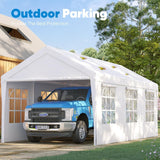 Quictent 10x20 ft Heavy Duty Carport Car Canopy Garage Outdoor Boat Shelter Party Tent with Sidewalls and Rollable Windows -White Quictent