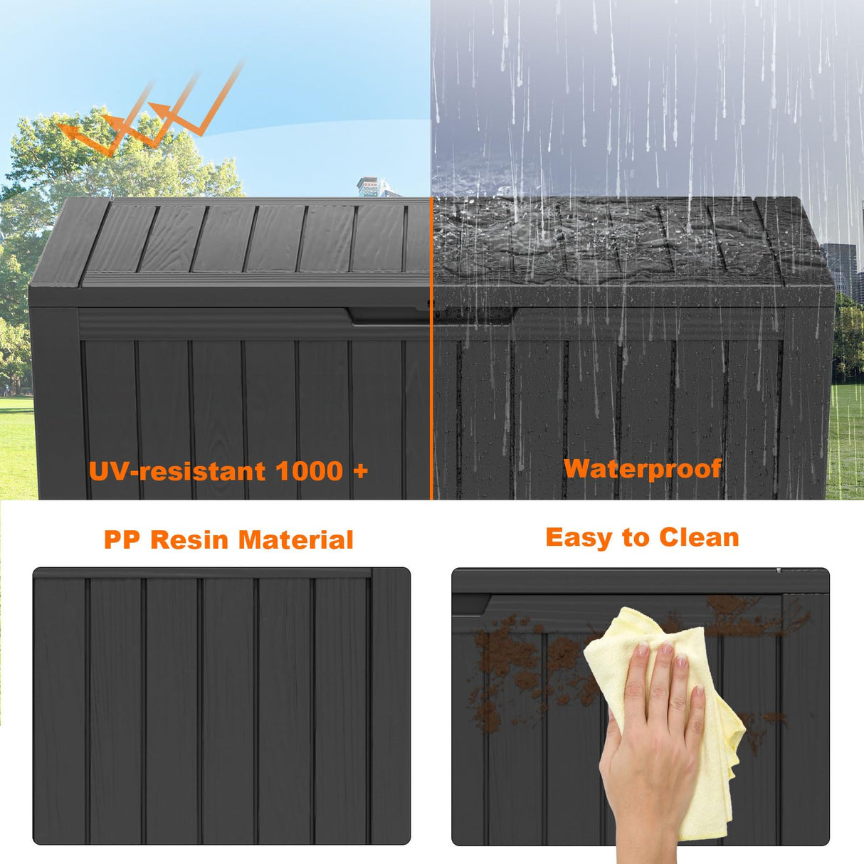 80 Gallon Resin Deck Box, Lockable Patio Outdoor Storage Box for Furniture, Garden Tools and Tools Storage, Waterproof Outside Storage Box - Black PatioZen
