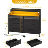 DWVO 6 Drawer Dressers with LED Light, Dresser & Chests of Drawers with Charging Station, Modern Dresser with Open Shelf Storage for Room, Entryway, Hallway, Black DWVO