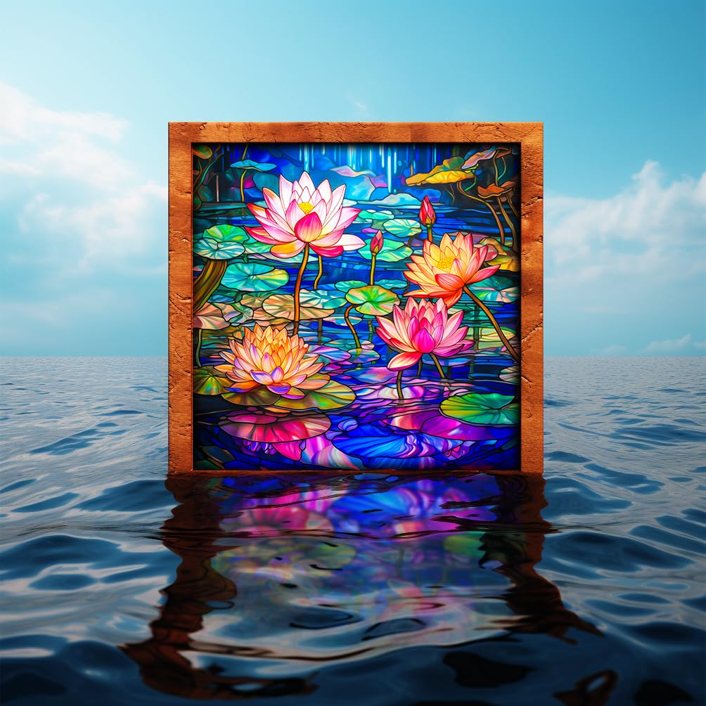 Bgraamiens Puzzle-Stained Glass Waterlily-1000 Pieces Stained Glass Puzzle for Adults, Stained Glass Art Puzzle with Flowers, Impossible Puzzle Color Challenge Puzzle for Adults Bgraamiens