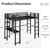 SUNLEI Loft Bed Twin Size with Desk and Safety Guard Rail, Twin Size Metal Bed Frame with Double Layer Shelves for Storage, No Box Spring 2 Security Ladders, Midnight Black SUNLEI