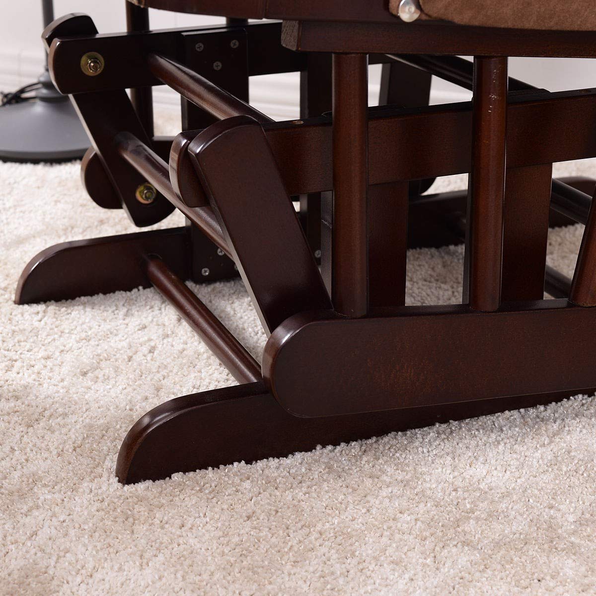 LHONE Rocking Chair with Ottoman, Brown, Traditional Style, Wooden, Adjustable Backrest, Recliner, Nursery & Living Room LHONE