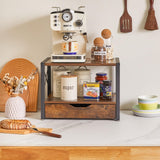 IBUYKE 2 Tier Desktop Printer Stand,Multi-Purpose Desk Organizer,Wooden Printer Stand with Drawer Storage for Folders,Books,for Fax Machine, Scanner,Home Office,Rustic Brown UTLJ006H IBUYKE