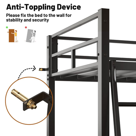 SogesSleep Loft Bed Twin Size, Bunk Bed with Desk, Shelves and Monitor Stand, Heavy Duty Metal Twin Loft Bed with Charging Station, Safety Guard & Ladder, Space-Saving, No Box Spring Needed SogesSleep