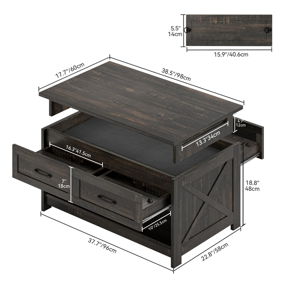 DWVO Board Game Table Living Room: 3-in-1 Game & Puzzle Table with Play Mat, 4 Drawers, Power Outlet, Removable Top (Dark Oak) DWVO