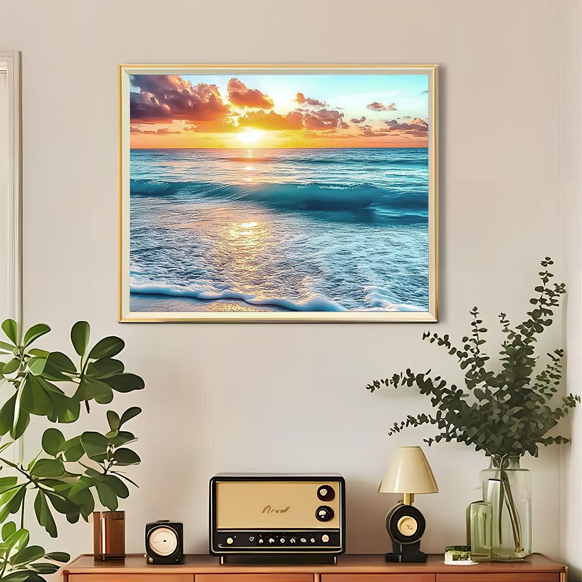 Diamond Painting Art, 30x40cm Ocean Sunset Seascape Silhouette, Round Drill DIY Craft for Adults, Calming Beach Wall Decor Amz Camel