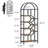 IDEALHOUSE Bookshelf 6 Tier Arched Bookcase 81.7in Tall Display Racks Geometric Open Storage Shelf Unique Book Rack Metal Frame Large Modern Book Shelf for Bedroom, Living Room, Home Office IDEALHOUSE