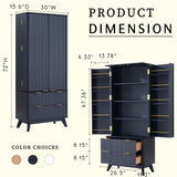 OKD 72" Pantry Cabinet, Fluted Modern Kitchen Hutch, Tall Storage Cabinet with 10 Door Shelves & 2 Drawers, Wood Cupboard for Kitchen & Living Room, Dark Grey OKD