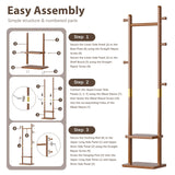 Taitiy Solid Wood Coat Rack Clothes Rack, Coat Rack Freestanding with 2 Shelves and 5 Hooks, Heavy Duty Coat Tree for Entryway, Living room, Coat Hanger Stand for Hats, Bags Clothes(Walnut Brown) Taitiy