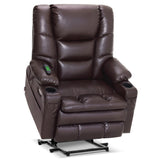 MCombo Triple Motor Power Lift Recliner Chair with Massage and Dual Heating, Adjustable Headrest for Big and Tall Elderly People, Faux Leather R7635 (Dark Brown, Large-Wide) MCombo