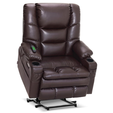 MCombo Triple Motor Power Lift Recliner Chair with Massage and Dual Heating, Adjustable Headrest for Big and Tall Elderly People, Faux Leather R7635 (Dark Brown, Large-Wide) MCombo