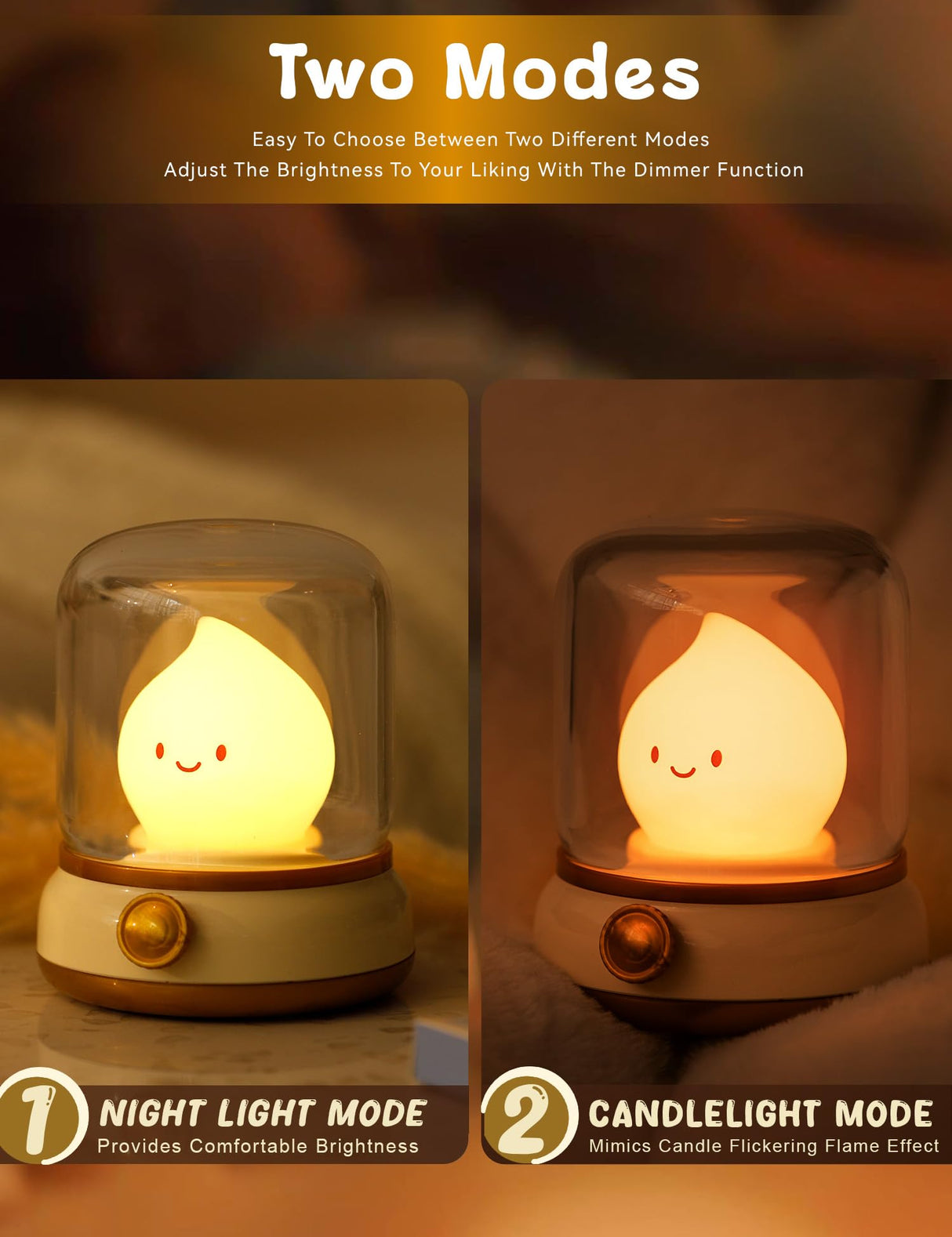WANIDEA Cute Flameless Candles Lamp, Kids Night Light,Candle Warmer Lamp,Decor,Adjustable Dimmable Rechargeable Night Light for Kids,Girls,Teenager Bedroom WANIDEA