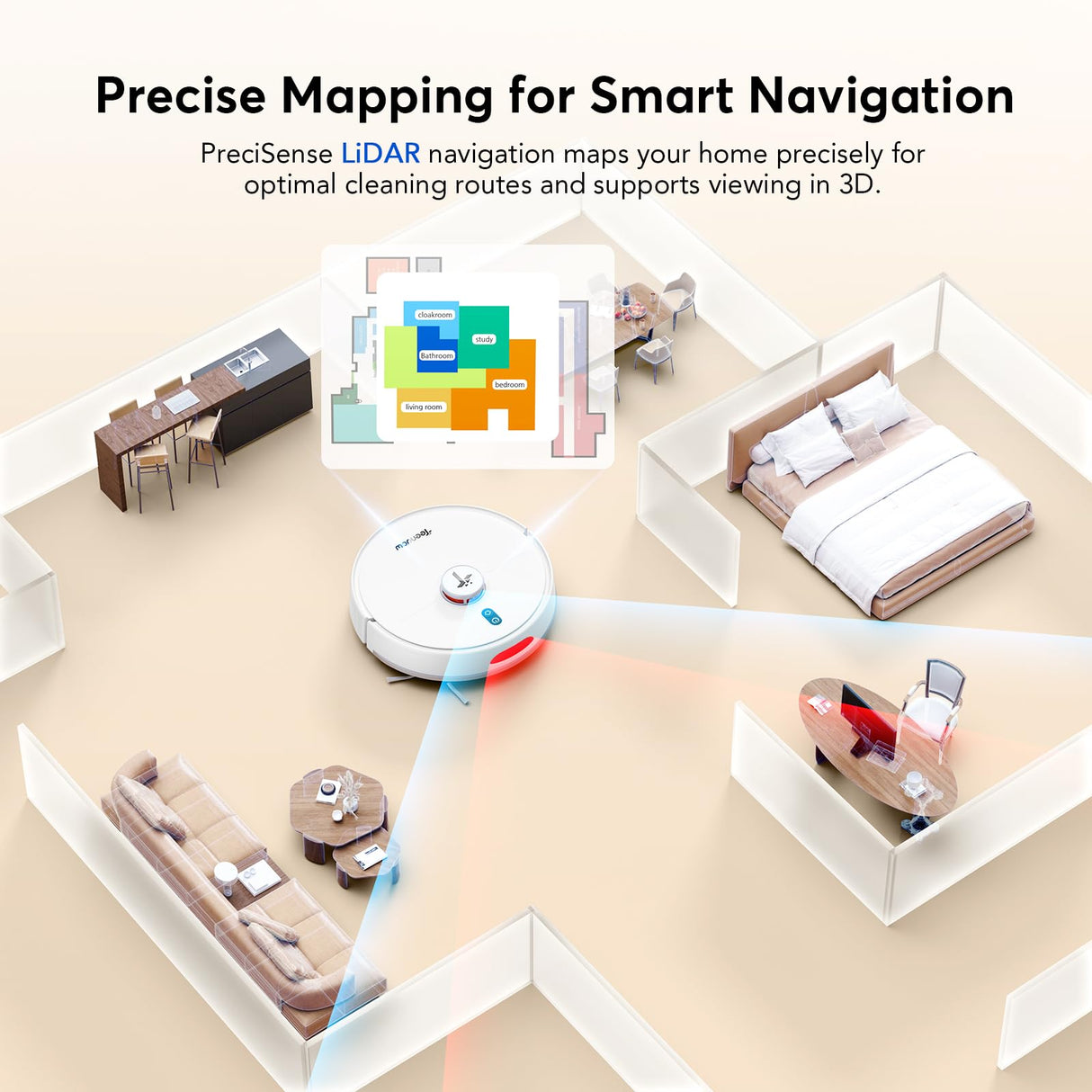 Teendow D20S Max+ Robot Vacuum and Mop, Specifically Handling Pet Hair Design, 6000Pa Max Suction, with Self-Empty Dock, 10 Weeks Hands-Free Cleaning, PreciSense LiDAR Navigation, App & Voice Control Teendow