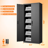 Aobabo 71" H×32" W×16" D Metal Storage Cabinet with 5 Adjustable Shelves, Locking Garage Storage Cabinet with Pegboards and 4 Hooks for Garage, Office, Black, Assembly Required Aobabo