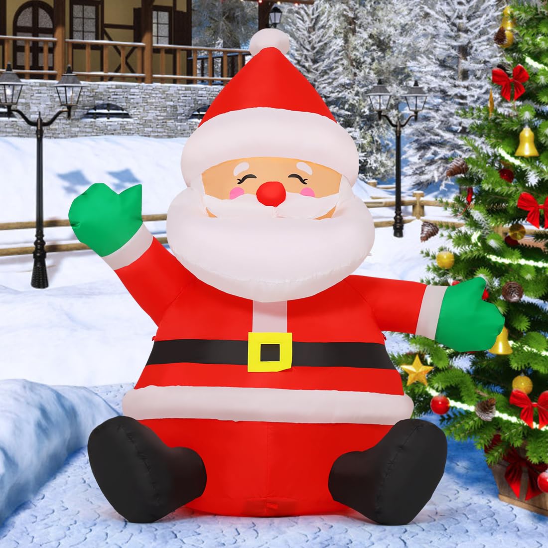 GOOSH 5 FT Christmas Inflatables Santa Claus Outdoor Decorations Blow Up Yard Sitting Santa Claus with Built-in LEDs for Holiday Xmas Garden Lawn Decor GOOSH