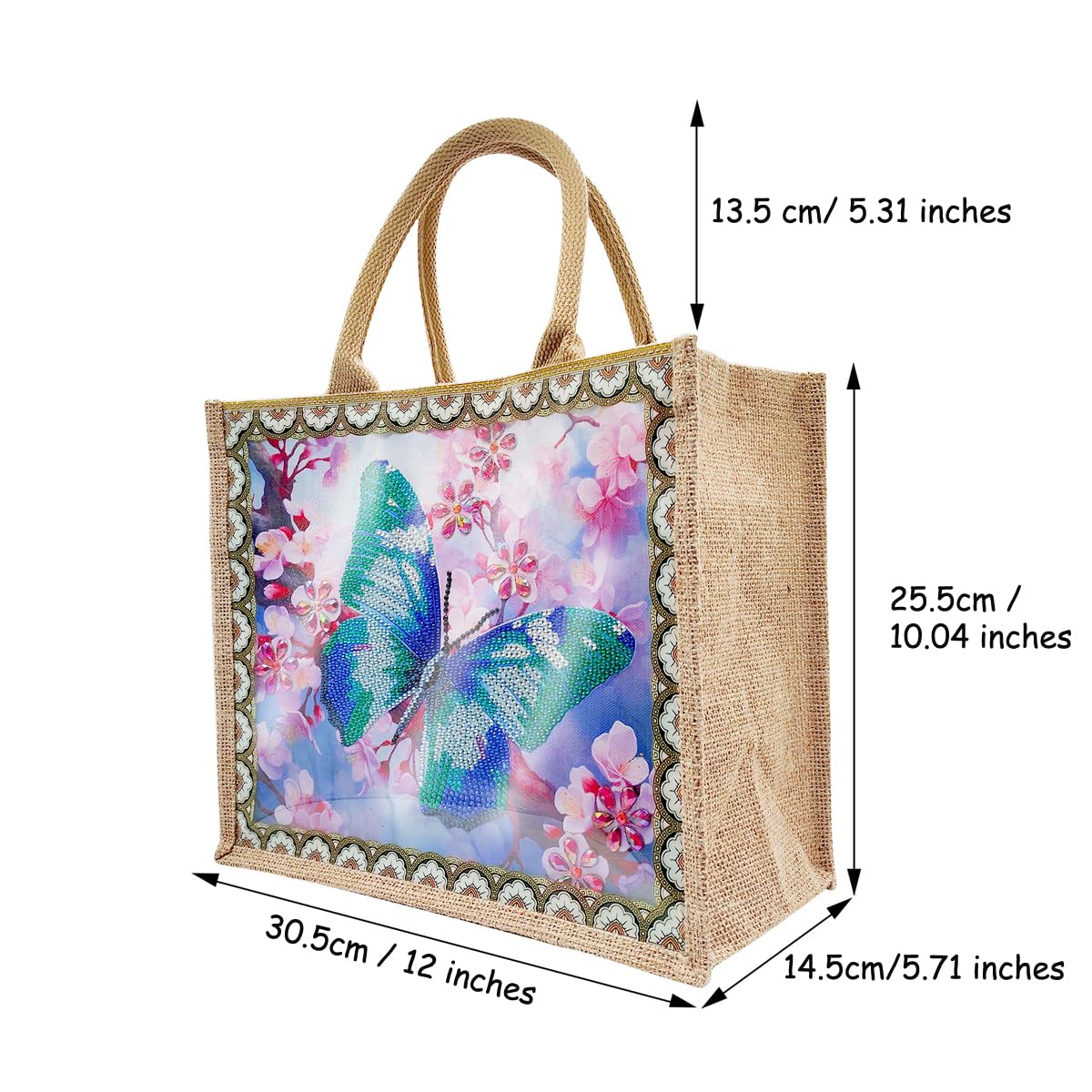 JBTM24 DIY Diamond Art Tote Bag Kit for Adults, Diamond Art Handbag Kits with 2 Pcs Replaceable Linen Pattern, Diamond Painting Creative Handbag for Women Girl Art Craft Gift JBTM24