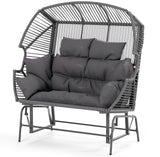 ECOTOUGE Indoor Outdoor Oversized Loveseat, Patio Double Egg Chair, 2-Person Extra Large Rattan Lounge Rocking Glider Chairs w/Pillow and Thicken Padded Cushions for Garden Balcony Sunroom, Grey ECOTOUGE