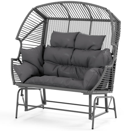 ECOTOUGE Indoor Outdoor Oversized Loveseat, Patio Double Egg Chair, 2-Person Extra Large Rattan Lounge Rocking Glider Chairs w/Pillow and Thicken Padded Cushions for Garden Balcony Sunroom, Grey ECOTOUGE