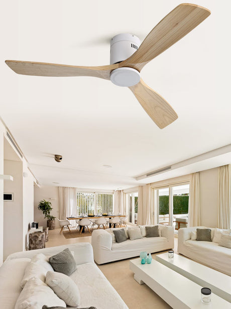 Sofucor 52'' Ceiling Fan no Light, Low Profile Ceiling Fan without Light, Flush Mount Ceiling Fan with Remote Control, Quiet Energy Saving with 6 Speeds, Timer, Light Wood Grain Sofucor