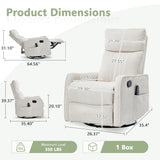 cinkehome Swivel Rocker Recliner, Glider Rocking Recliner Chair for Nursery, Manual Reclining Chair with Heated Massage, Small Spaces, Living Room, Off-White Chenille cinkehome