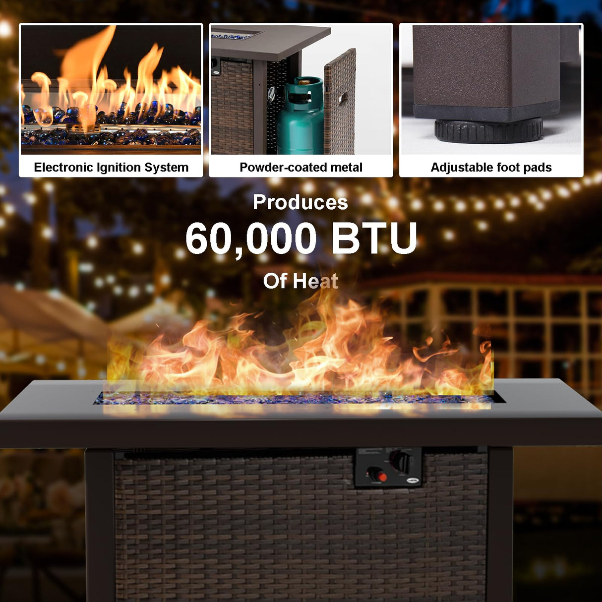 GREZJXC 8 Pieces Outdoor Sectional Patio Furniture Set with Fire Pit Table,PE Rattan Wicker Patio Sectional Conversation Set with Cushions and Glass Coffee Table Black GREZJXC