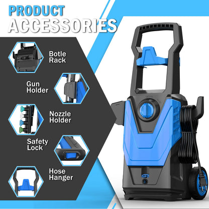 Zelonpro Electric Pressure Washer, 4500PSI 2.8 GPM Power Washer 2025 Upgraded with 55FT Cleaning Range, 4 Nozzles, Foam Cannon, High Pressure Cleaning Machine for Cars, Homes, Patios, Fences, Blue