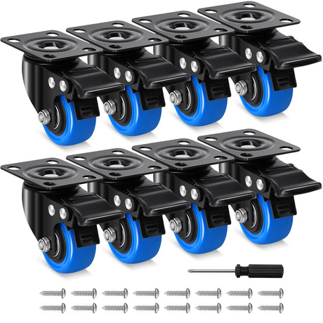 Humagineer 2 Inch Casters Wheel Set of 8, 1200 Lbs Heavy Duty Casters, Safety Swivel Casters with Brake, No Noise Top Plate Wheels for Furniture, Carts (Free Screws and 1 Screwdriver) Humagineer