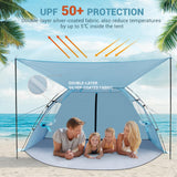Elegear Beach Tent Sun Shelter with Canopy, 4-5 Person Pop Up Beach Tent, Easy Setup UPF 50+ UV Protection Portable Lightweight Double Silver Coating Beach Cabana Sun Shade Shelter - Sky Blue Elegear