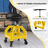 Goplus Mechanic Stool with Wheels, 360 Degree Swivel Rolling Garage Stool with 22.5”-27.5” Height Adjustment, Padded Seat, 330 LBS Capacity, Tool Tray, Heavy Duty Creeper Seat, Shop Stool for Workshop Goplus