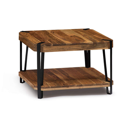 Alaterre Furniture Natural Ryegate Solid Wood with Metal Cube Coffee Table, AWCC1320, 28" - WoodArtSupply