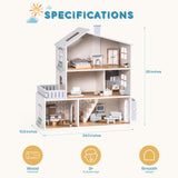 ROBUD Doll House, Wooden Dollhouse with 6 Rooms, 29-pcs Realistic Accessories, Dollhouse Playset for 4-6 Inch Dolls, Gifts for Kids & Toddlers, Nordic Style, Ages 3+ ROBUD